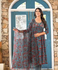 FLORAL DELIGHTS SUIT SET WITH CHIFFON DUPATTA