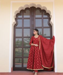 MAROON ANGRAKHA SUIT SET