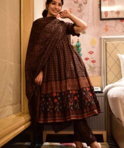 poornima brown chanderi suit set