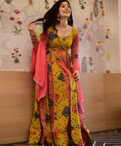 Aleena peach bandhej maxi set