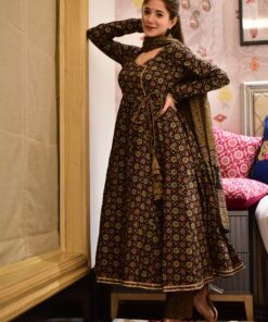brown ajrakh angrakha suit set