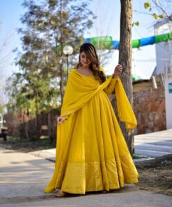 yellow bubble chanderi maxi set