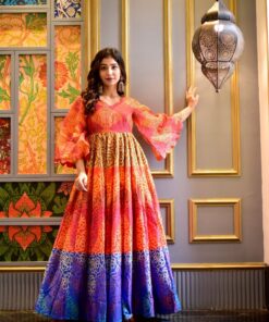 multicolor pearl chanderi maxi