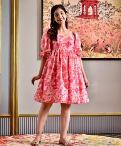 rose floral chanderi dress