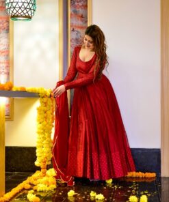 maroon mazarine chanderi maxi set