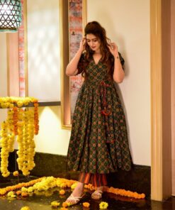 Green ajrakh cotton suit set