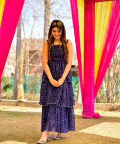 Blue georgette layered dress