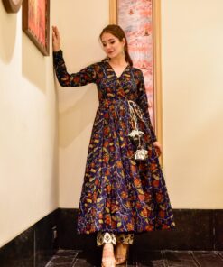 nusrat blue floral suit