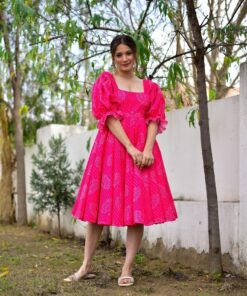 pink cotton bandhej dress