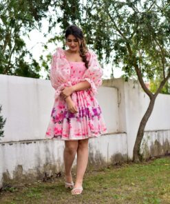 pink puff chanderi dress