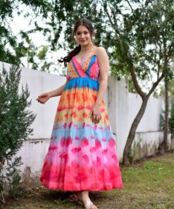 flamingo pink chanderi dress