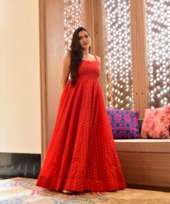 pahel red chanderi dress
