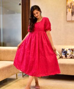 pink swan embroidered dress