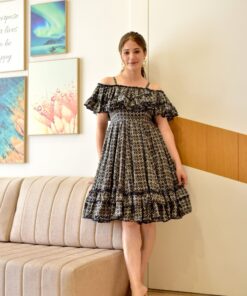 blue blossomy checks printed dress