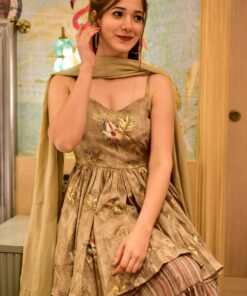 afiza light brown kurta sharara set