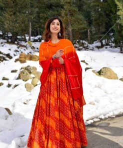 orange shimmer maxi set