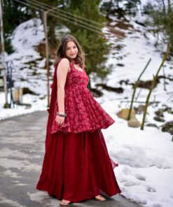 tanaz maroon georgette embroidered kurta sharara set