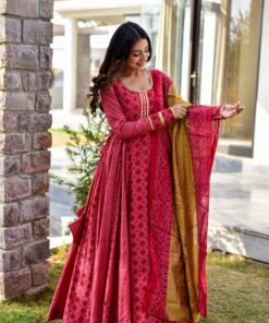 apple red muslin maxi set