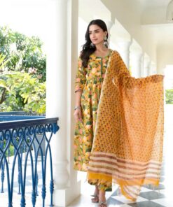 YAANI YELLOW FLORAL HANDBLOCK SUIT SET