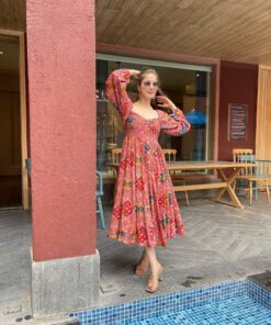 laksha peach knee length dress