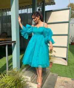teal blue organza dress