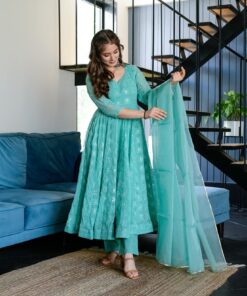 turqoiuse blue embroidered suit set