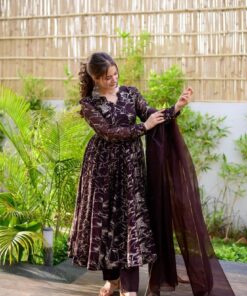 brown organza shimmer suit set