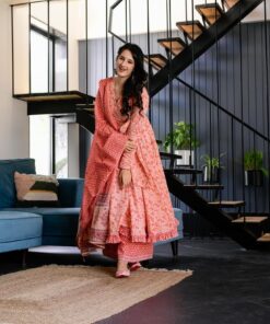 vrinda pink cotton suit set