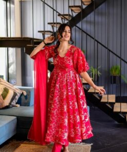 magenta pink organza suit set