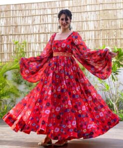 onrella red georgette dress