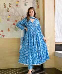 Blue floral pompom suit set