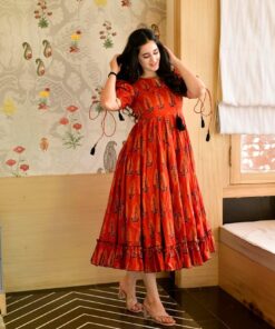 Sarojni orange cotton dress