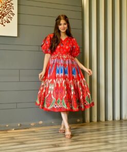 bloom red chanderi dress