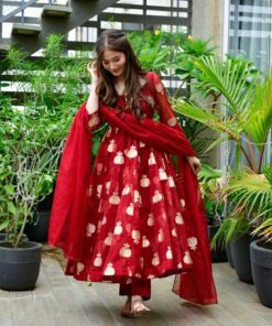 haafiza maroon organza suit set