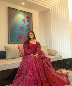 shanaya cherry maxi set with organza dupatta