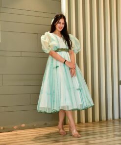 Green shibori organza dress