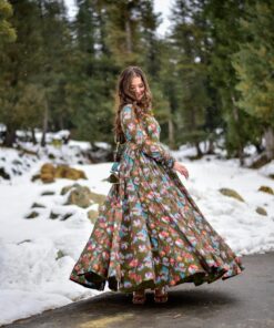 olive green georgette embroidered maxi