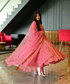 navamee peach organza suit set