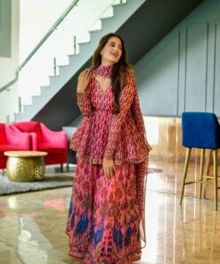 peacock georgette kurta sharara set