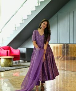 purple embroidered silk suit set