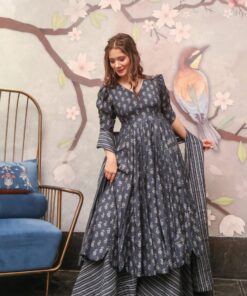 gazelle grey muslin kurta palazzo set