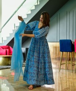 aqua floral chanderi maxi set