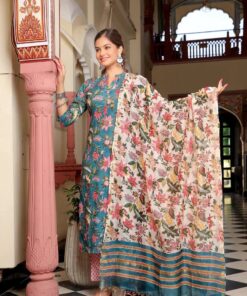 MAYA BLUE MYSTIC FLORAL HANDBLOCK SUIT SET